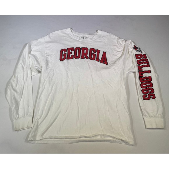 Georgia Bulldogs NCAA Mens Long Sleeve T Shirt Russell Large Red White - Picture 1 of 6